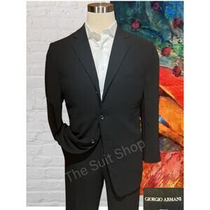 Vintage Giorgio Armani Mens 38R 30x29 Solid Black Italian Designer Suit 3/2 Roll